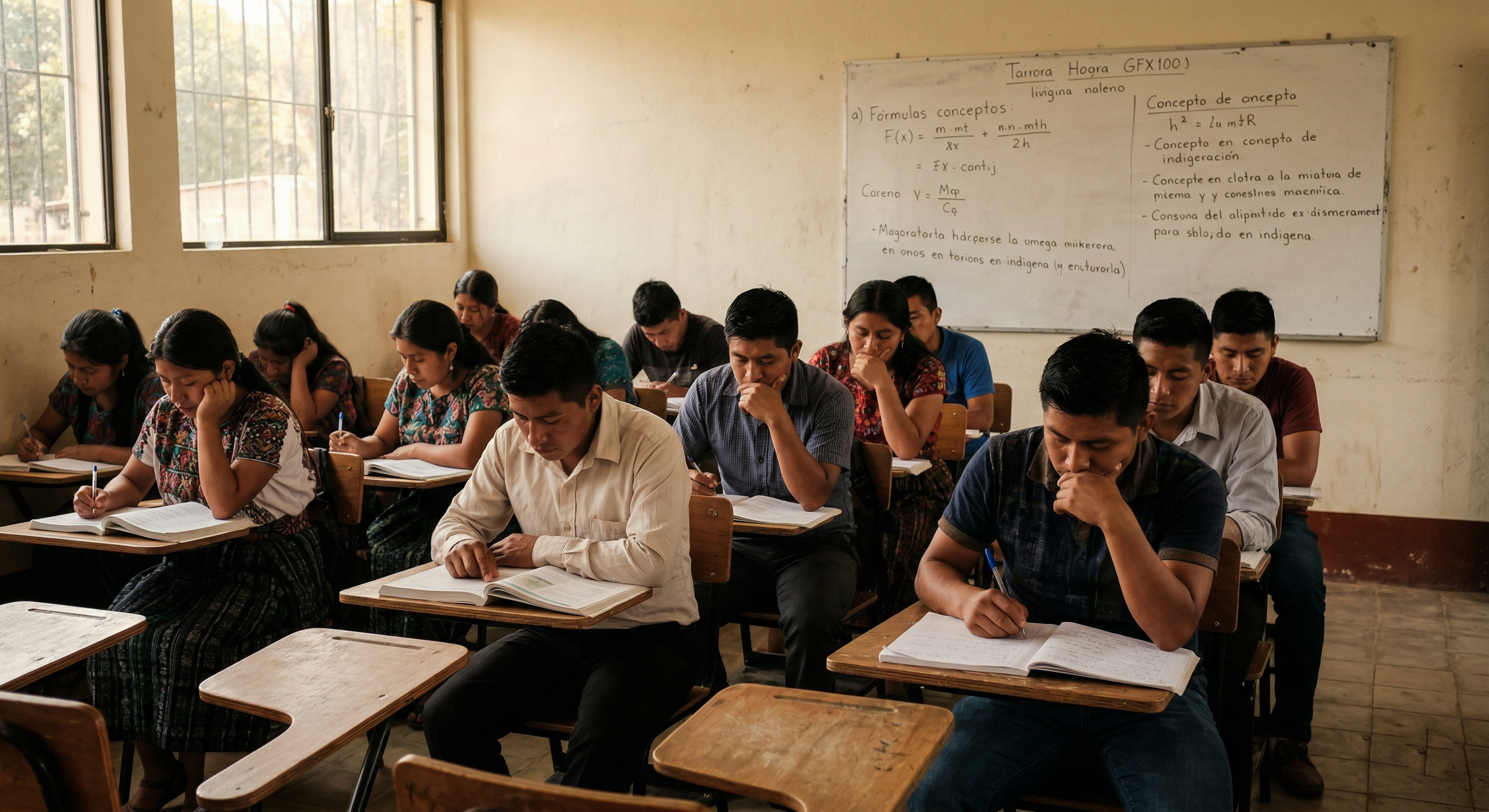 Students studying together in a classroom in Chiapas